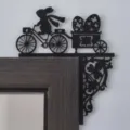 Lapin de Pâques vélo coin de porte décoration en bois art mural silhouette accent - Style Lapin Vélo