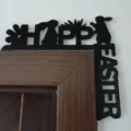 Paeques Panneau de Coin de Porte en Bois, Joyeuses Paeques Lapin Noir Decoration - Style Lapin Lettre