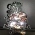 Halloween crâne en bois multicouche sculpté LED décoration de bureau artisanat lampe. - Avec Lumière LED