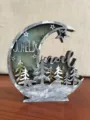 Ornement de lune de Noël en bois Décoration de bureau multicouche Cadeau de Noël - Style à motif flocon de neige