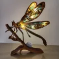 Lampe de table libellule en bois ornement decoratif avec guirlandes lumineuses pour la maison - Avec Lumière LED / 17x20x2.7cm