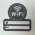 Holz WLAN Passwort Schild Detailansicht mit klarem Netzwerksymbol und Eingabefeldern. - Schwarz Rund