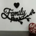 Black wooden Family wall art with birds and heart decor for home living room design - 15*30cm / Black