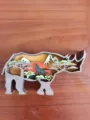Ornement de rhinocéros en bois 3D multicouche, décor de bureau forêt loup coucher de soleil - Rhinocéros