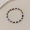 Colorful rainbow hematite stone with white pearl beaded fashion jewelry anklet item. - White Beads With Multicolor Tube Beads (F24-004)