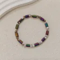 Natural stone hematite beaded anklet with colorful metallic cylinder beads for women. - Marbled Beads With Multicolor Tube Beads (F24-007)