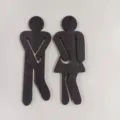 Silhouette de panneau de porte de WC en bois, plaque de décoration murale drôle, bois noir. - Plaque de Toilettes Sans Base Ensemble