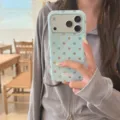Colorful polka dot phone case for iPhone, stylish electroplated glossy finish protective back cover. - iPhone16 / Blue Base Multicolor Polka Dot