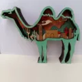 Ornement de chameau en bois 3D sculpté multicouche scène de désert décor de bureau - 18x14x2.8cm / Chameau