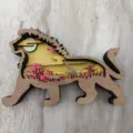 Ornement Lion en Bois 3D Décoration de Table Savane Coucher de Soleil Artisanat Variante - Brun