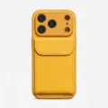 Yellow leather phone case with magnetic card holder and full camera protection cover. - Yellow Lychee Texture Card Holder