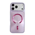 Vista detallada de la funda de teléfono magnética morada mate con anillo rosa metálico. - Para iPhone 17 / Púrpura