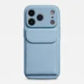 Light blue leather phone case with cardholder pocket and camera protection for smartphones. - Blue Lychee Texture Card Holder