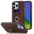 Καφέ δερμάτινη προστατευτική θήκη iPhone με θήκη καρτών και μεταλλική βάση δακτυλίου. - iPhone 7/8/SE2/SE3 / Καφέ