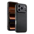 Detailed view of black textured leather phone case, premium anti-drop protective cover. - Black