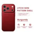 Burgundy Litchi Skin Leather Phone Case Luxury Protective Back Cover Compatible with iPhone 17 - Litchi Pattern Ancora Red