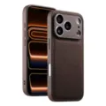 Brown leather phone case for iPhone, premium texture anti-drop protective cover detail view. - iPhone 17 / Dark Brown