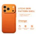 Litchi leather phone case detail, orange luxurious texture, shockproof design for iPhone 17. - Lychee Pattern - Orange