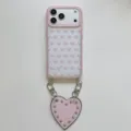 Coque de téléphone strass rose avec pendentif cœur, étui de protection élégant iPhone. - iPhone 17 / Dragonne Strass Cœur Rivet - Rose