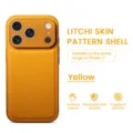Premium litchi skin leather phone case in vibrant yellow with camera protection for daily use. - Apple 16 Pro Max / Litchi Pattern Yellow