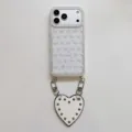 Coque de téléphone transparente en strass avec pendentif cœur pour iPhone 16 17 Pro Max - iPhone 17 / Dragonne Strass Cœur Rivet - Blanc