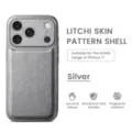 Silver litchi texture phone case for iPhone 17 series, luxurious design with camera protection. - iPhone 17 / Lychee Pattern - Silver