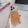 Transparent glitter magnetic phone case with gold camera frame for iPhone, drop-proof cover - iPhone 17 Pro Max / Gold