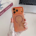 Stylish glitter magnetic phone case for iPhone with a vibrant orange glossy frame. - iPhone 17 Pro Max / Orange