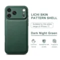 Dark green lichi skin leather phone case compatible with iPhone 17 series luxurious texture shell. - Litchi Pattern - Green
