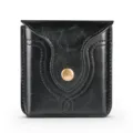 Black leather folding screen phone holster with belt loop and metal snap button design. - One Size / Black