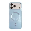 Vista detallada de la funda magnética mate, mostrando el diseño trasero y el anillo MagSafe. - Azul