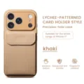 Khaki lychee-patterned card holder phone case with precision holes, durable and anti-fingerprint. - Khaki Lychee Texture Card Holder