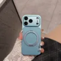 Blue glitter magnetic phone case with 360 rotating ring stand for iPhone protection. - Glitter 360 Kickstand - Blue