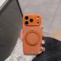 Orange glitter magnetic phone case with 360 rotating stand ring for iPhone 16 Pro Max - Glitter 360 Kickstand - Orange / iPhone17