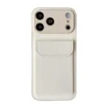 White litchi pattern leather phone case with card holder and camera protection for iPhone. - Off White / iPhone 18 Pro Max