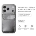 Silver lychee-patterned card holder phone case detail showing precision holes and texture. - Silver Lychee Texture Card Holder