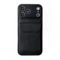 Black leather phone case detail, card holder pocket, precise camera cutout, premium protection - Black / iPhone 18 Pro Max