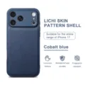 Cobalt blue lichi skin pattern leather phone case compatible with iPhone 17 series - Litchi Pattern Dark Blue