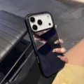 Electroplated mirror phone case compatible with iPhone, durable 2-in-1 protective cover. - Mirror Plating / Large Hole / Black / iPhone 17