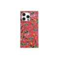 Traditional red floral pattern square phone case compatible with iPhone series, stylish design. - Square Northeast Floral Red / iPhone16