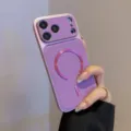Custodia magnetica in pelle viola con grande finestra per fotocamera e anti-impronta. - Viola