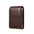 Brown leather phone holster waist bag for foldable smartphones with magnetic closure. - One Size / Brown