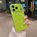 Vibrant green leather texture MagSafe phone case for iPhone, anti-drop and stylish. - iPhone 17 / Green