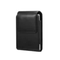 Durable black leather vertical folding phone waist pouch holster case for daily outdoor use. - One Size / Black