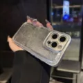 Ασημένια θήκη τηλεφώνου με υφή lychee glitter συμβατή με προστατευτικό κάλυμμα iPhone. - Ασημί