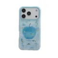Gradient blue aesthetic iPhone case cute goldfish apple design soft protective phone cover - iPhone 16 / Gradient Blue Fish Apple
