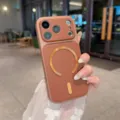 Custodia per telefono magnetica in pelle marrone con grande finestra per iPhone 16 17 Pro Max - Marrone