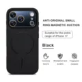 Vista detallada de la funda magnética de cuero PU negro con textura, compatible iPhone 17. - Negro