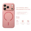 Vista detallada de la funda de teléfono magnética de cuero PU rosa para la serie iPhone 17. - iPhone 17 / Rosa