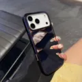 Mirror electroplated phone case with white camera module design for sleek smartphone protection. - Mirror Plating / Large Hole / Purple / iPhone 17